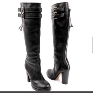 Chloe black leather knee high boots back zip & buckle size 38.5 us 8 actual pics
